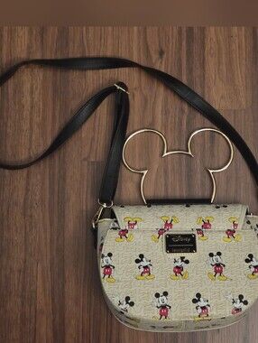 Disney x Loungefly Cream Mickey Mouse Crossbody Bag with Gold Ear Handle